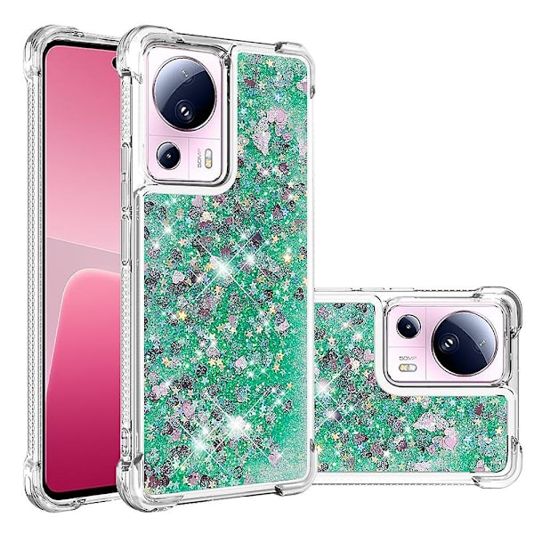 För Xiaomi 13 Lite / Civi 2 5G Soft TPU case Liquid Bling Glitter Flödande cover Green Hearts none