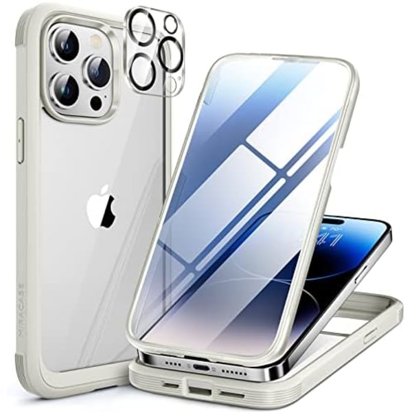 Miracase Glass Series Designad för iPhone 14 Pro Max Case 6,7 tum, [2023 Upgrade] Bumper Case med inbyggd 9H härdat glas Scr Rice White