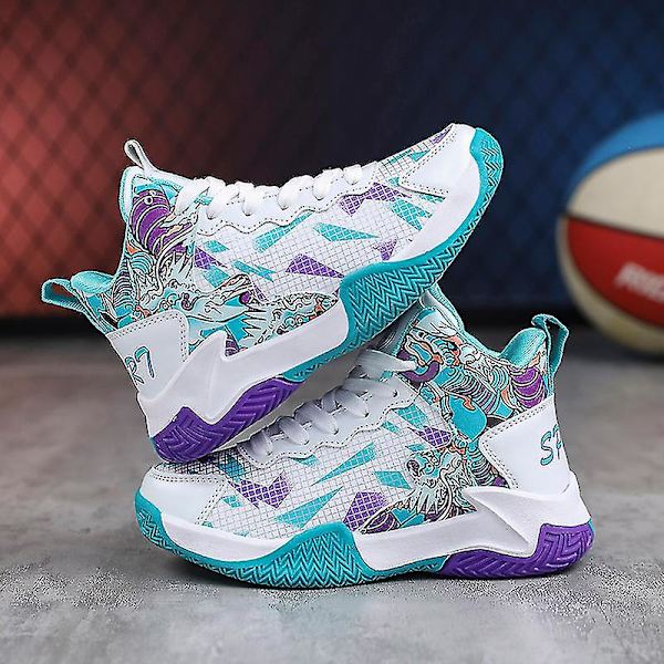Barn Sneakers Pojkar Basketskor Halkfria Barn Sportskor 3B017 Cyan 34