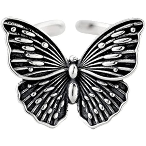 Vintage Silver Animal Open Ring, Justerbar Groda, Orm, Drake, Cat Finger Ring För Kvinnor Män Tonåring Flickor Pojkar Mode Festsmycken butterfly none