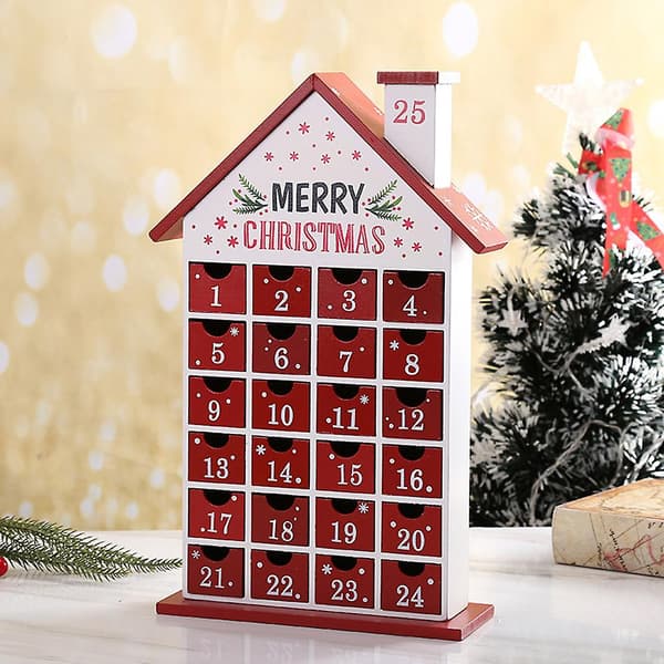 Julkalender i trä med 24 lådor - Julhus för bord - 24 dagar null none