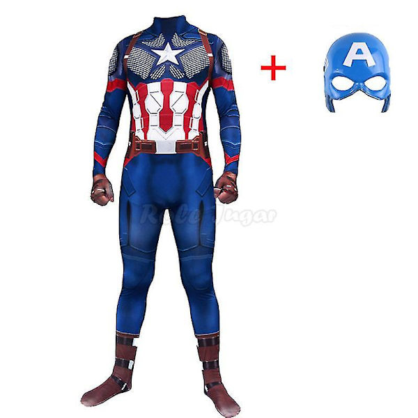 Ny Captain America Jumpsuit Cosplay Kostym Superhjälte Vuxen Barn Halloween Carnival Party Show Bodysuit