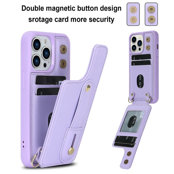 Korthållare Cover till Iphone 13 Pro , Armband Kickstand Läder+tpu Phone case Purple