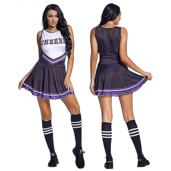 Kvinnors skolflickor musikalisk fest Halloween cheerleader kostym tjusig klänning dark purple XL