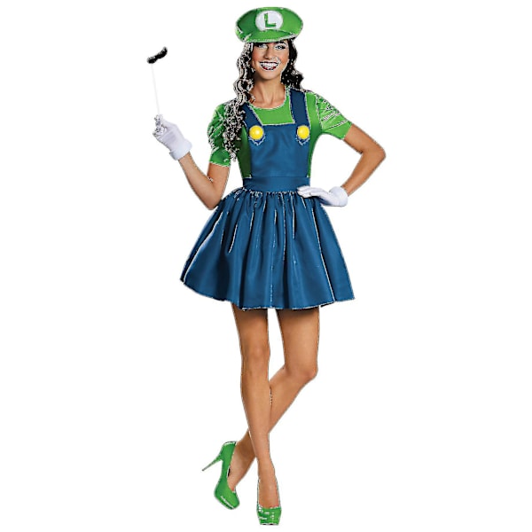 Luigi Super Mario Nintendo The Plumber Game Cartoon Women Costume_s green XL