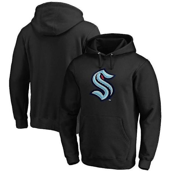 Luvtröja i mjuk fleece herr Seattle Kraken Hockeydräkt Baseballrockar Sporttröja Casual Black A XXL