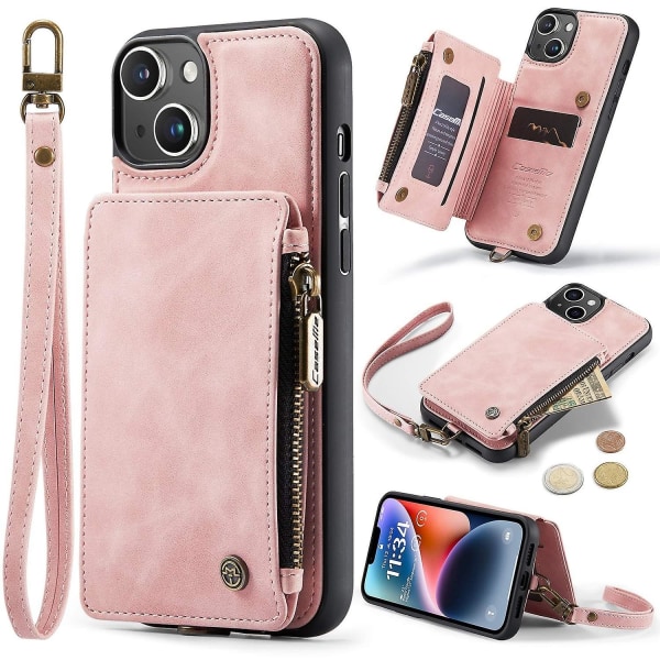 Multifunktionellt RFID- case för iPhone 15 Plus Pink