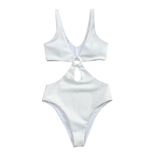 Dambaddräkter Baddräkt Dam Sommarmode Solid ihåligt linne i ett stycke Bikinibaddräkt Dambaddräkter Baddräkter White S