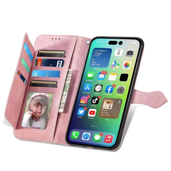 Case för iPhone 15 med präglad blomblixtlås Pink
