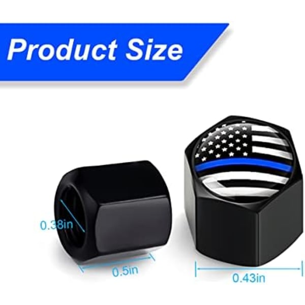 American Flag Däckventilspindelkapslar för bil, 4Pack Anti-Rost lufttät gummitätning Universal för bilar, fordon, cyklar, T Black\/Blue