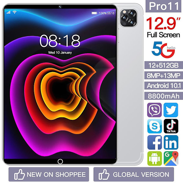 Pro11 12gbram + 512gbrom 12,9 tum Android OS 12.0 White