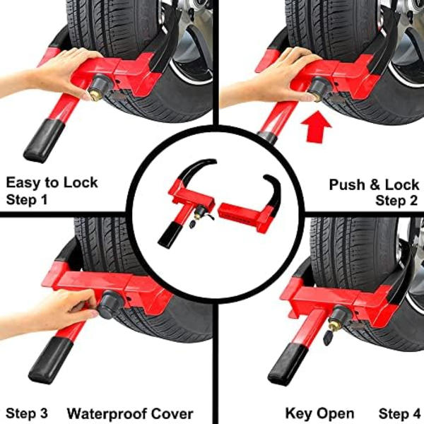 KAYCENTOP Hjulklämlås Universal Säkerhet Däcklås Stöldskydd Låsanordningar Justerbar längd Passar de flesta fordon för släp SUV Båt Red\/Black