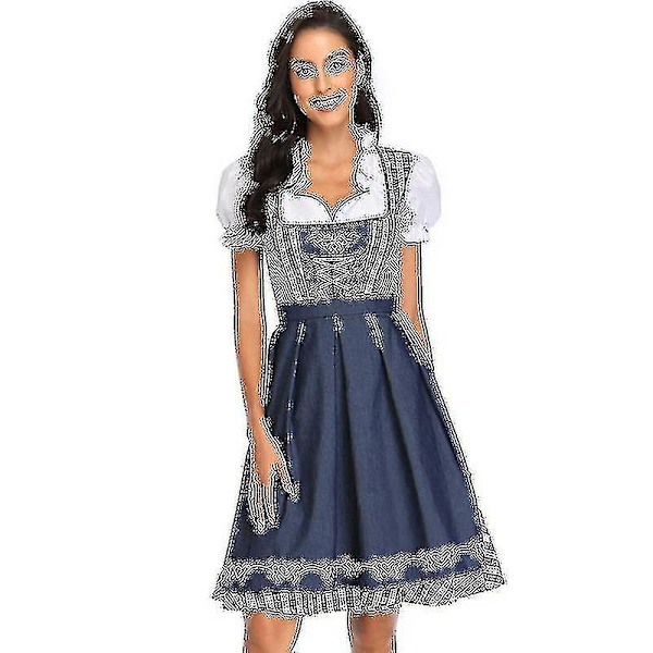 Högkvalitativ traditionell tysk pläd Dirndl-klänning Oktoberfest kostymoutfit för vuxna kvinnor Halloween Cosplay Fancy Party 2XL Style3 Green
