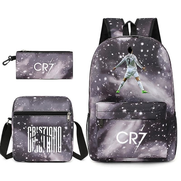 Fotbollsstjärna C Ronaldo Cr7 ryggsäck med printed runt studenten Tredelad ryggsäck. Starry grey grey 1 backpack