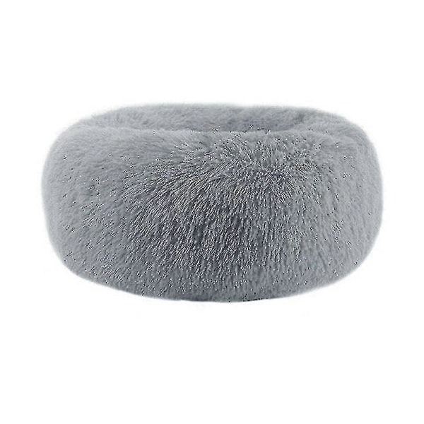 Tvättbar Lugnande Bekväm Donut Style Plysch Katt- eller Hundsäng Light Grey M
