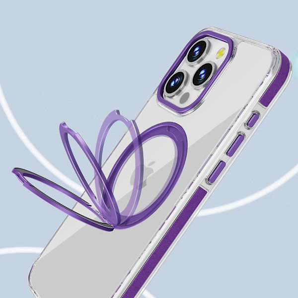 Magnetisk genomskinligt case kompatibelt Iphone 15 Pro med Magsafe stativ Ringhållare Stötsäkert för Iphone 15 Pro case Purple