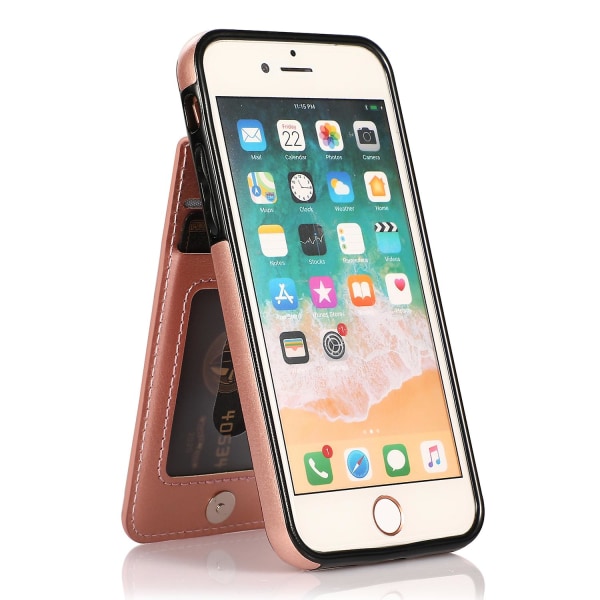 För Iphone 7 / 8 / Se (2020) / Se (2022) Korthållare Phone case Kickstand Pu Läder + Tpu cover Rose Gold