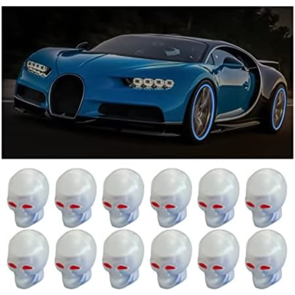 Däckventilstamlock för bil, 4st Noctilucous cover, belyst cap, biltillbehör Universal för bil Skull Blue
