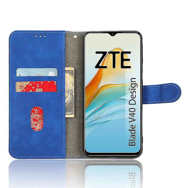 För Zte Blade V40 Design Anti-drop Tpu+pu Läder Phone case Stativ Plånbok Skin-touch Feeling Cover Blue