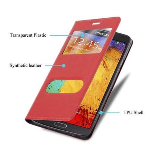 Samsung Galaxy NOTE 3 Cover Case Case - med 2 visningsfönster SAFFRON RED Galaxy NOTE 3