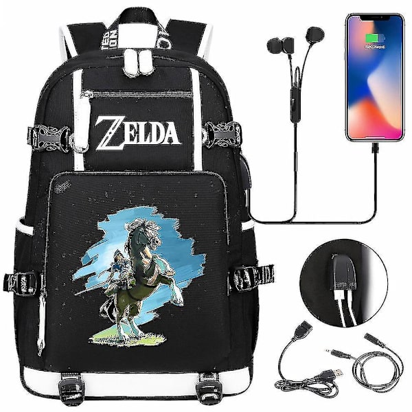 Zelda Breath Of The Wild Eye Game USB ryggsäck - Cosplay skolväska för Botw-fans - Unisex bärbar väska för resor och spel, perfekt för stud 7