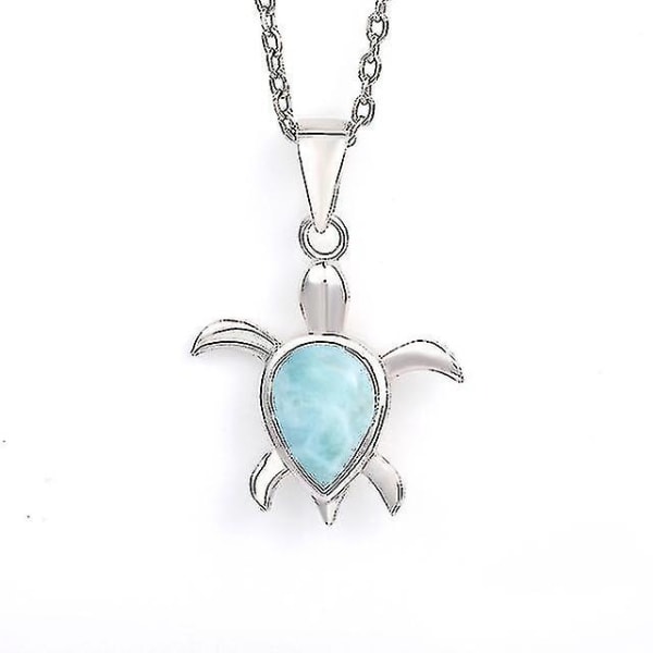 Havssköldpadda Klassisk berlock 925 Sterling Silver Zirkon Smycken Presenter Naturliga Precious Dominica Larimar hänge halsband för kvinna Pendant