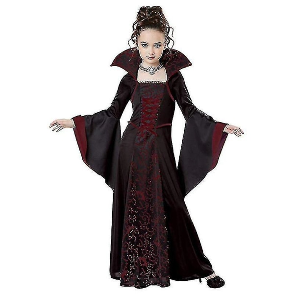 Vampyrdräkt Halloween för flickor Vampyrklänning Queen Kostymer Red 150cm
