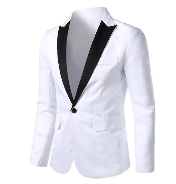 Herr Patchwork Färg Lapel Enkelrad Enknapps kostymrock Vit S