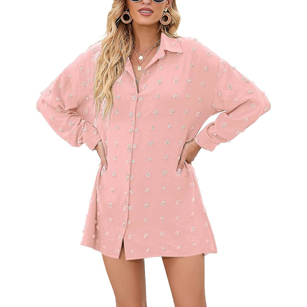 Dam Beach Cover Up Roll-up ärm Button Down Shirts Baddräkt Cover Up