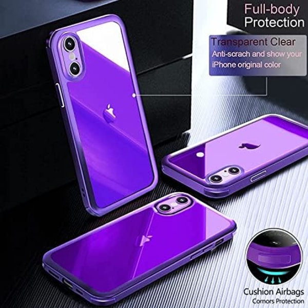 UBUNU iPhone Xs Max- case med skärmskydd [Inbyggt 9H hårt härdat glas], för Magsafe 360 ​​helkroppsskydd, genomskinligt skyddande iPh Purple