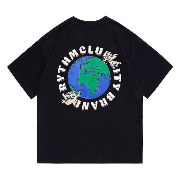 Earth Day Miljöskydd T-shirt Brev Graffiti Print Kortärmad Par Lös Casual Black XL