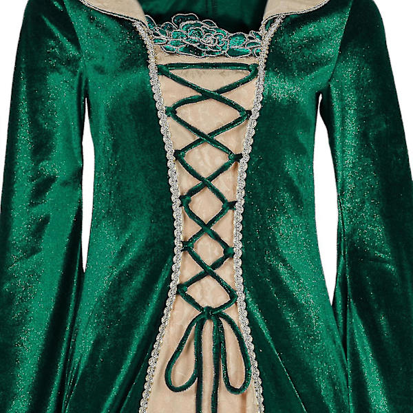 2023 Ny renässansdräkt Kvinnor Sammet Irländsk Klänning Medeltida Häxdräkt Victorian Faire Kostymer Green 2XL