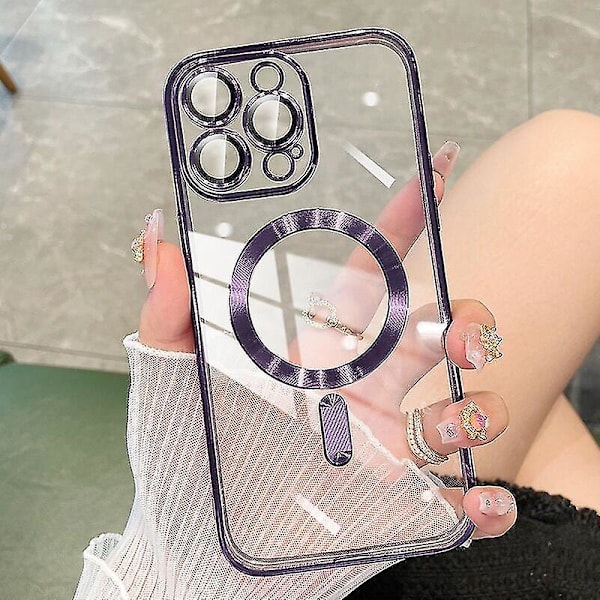Klart Magsafe- case kompatibelt med Iphone 15 Pro Max, mjukt Tpu-stötsäkert cover med kameralinsskydd Purple For iPhone 15 Pro Max