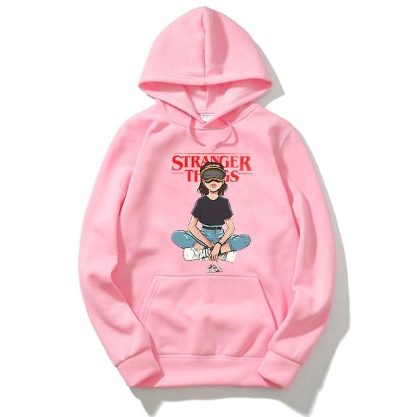 Stranger Things Hoodie med dragsko för unisex långärmad tröja med printed Pink M