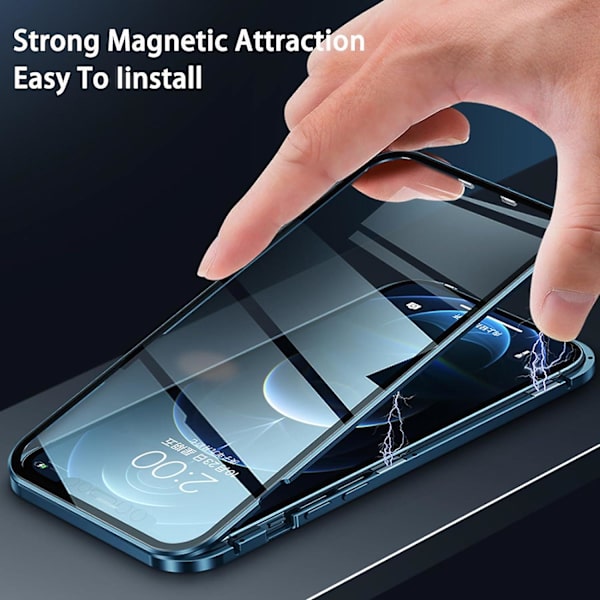 Privacy Magnetic Case För Iphone 15 Pro Max Med Lås, Anti Peeping Magnetiskt härdat glas Dubbelsidigt phone case Silver none