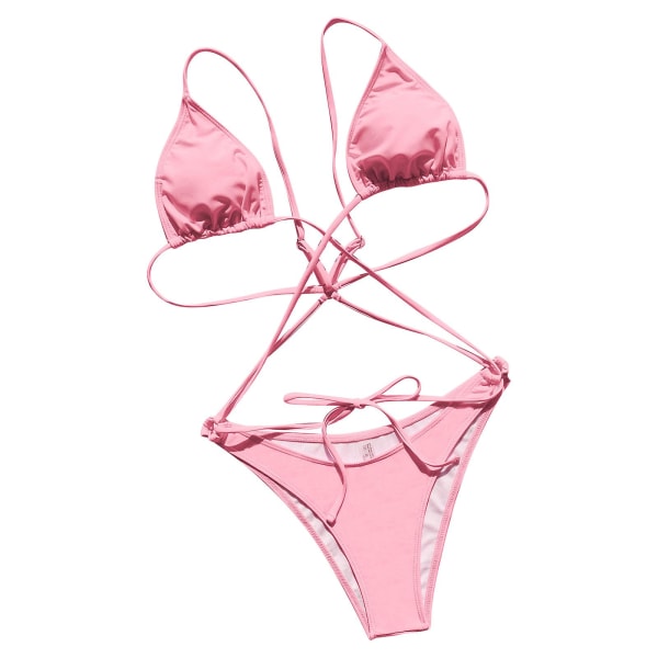 Baddräkt Dam Baddräkt Dam Bikini Baddräkt Sexig Baddräkt Dam Backless Wimsuit Färgmatchning Solida Baddräkter Dam Pink S