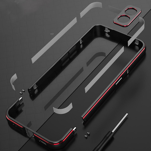Case kompatibel Nothing Phone 2, aluminium smal metallram rustning med mjuk inre stötfångare för ingenting Phone 2 Black-Red For Nothing Phone 2