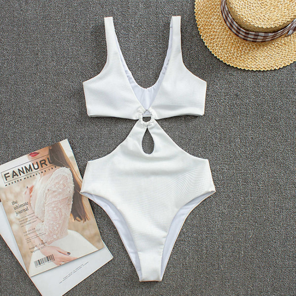 Dambaddräkter Baddräkt Dam Sommarmode Solid ihåligt linne i ett stycke Bikinibaddräkt Dambaddräkter Baddräkter White L