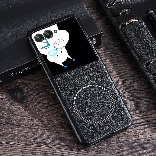 För Motorola Razr 40 5G magnetiskt phone case PU-läder+PC-hårt cover kompatibelt med Magsafe Black