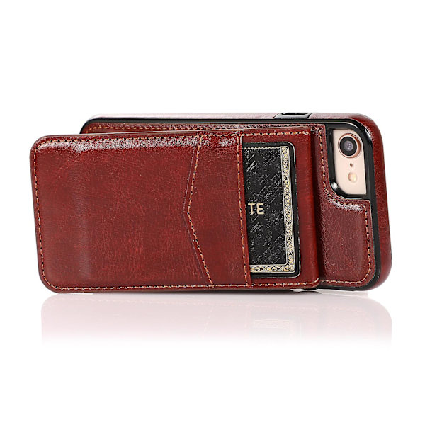 För Iphone 7 / 8 / Se (2020) / Se (2022) Korthållare Phone case Kickstand Pu Läder + Tpu cover Brown