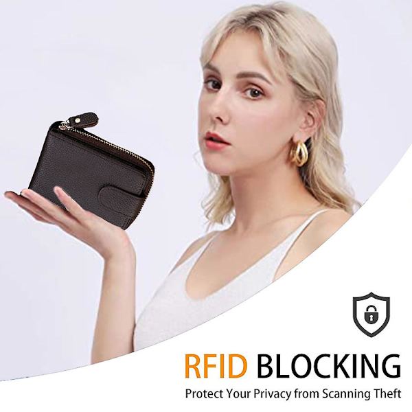 Korthållare plånbok för kvinnor/män, liten läder dragkedja Kortfodral case med ID-fönster, 11*8*4cm coffee