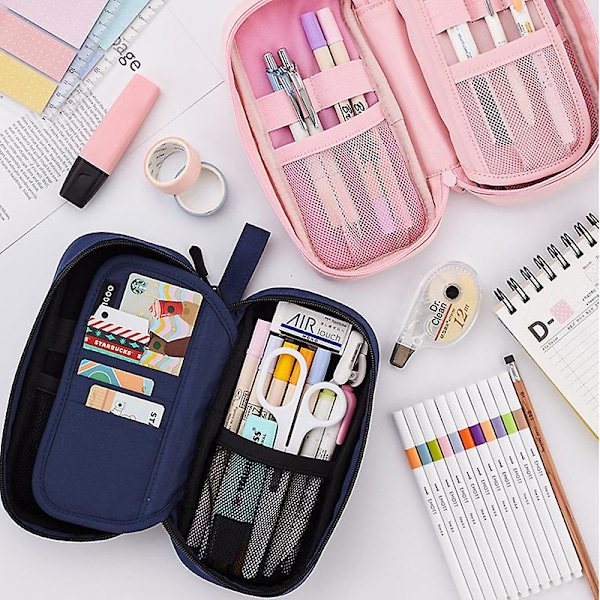 Stor kapacitet Case Multifunktionell brevpappersväska Organizer brevpapper pennfodral för Navy Blue