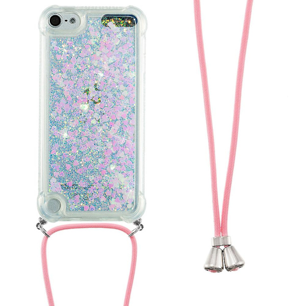 Long Lanyard Glitter Liquid Quicksand Tpu Cover för Ipod Touch (2019)/ipod Touch 6/5 - Mörklila hjärtan Shiny Hearts