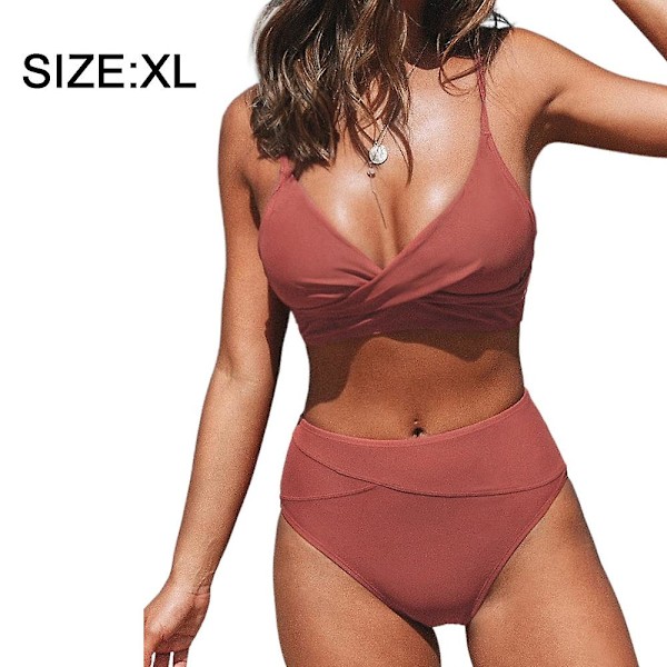 Delad baddräkt för dam Retro Bikini Baddräkt Enfärgad Bikini Sommarbaddräkt xl