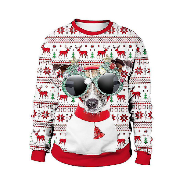 Jultröja Vinter Höst Crew Neck Toppar Sweatshirt Med Ren Santa Printed Dog M