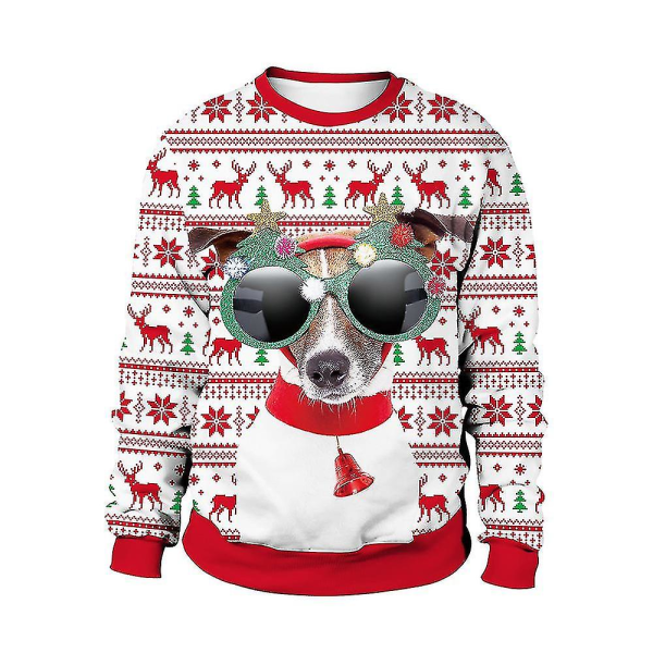 Jultröja Vinter Höst Crew Neck Toppar Sweatshirt Med Ren Santa Printed Dog XXL