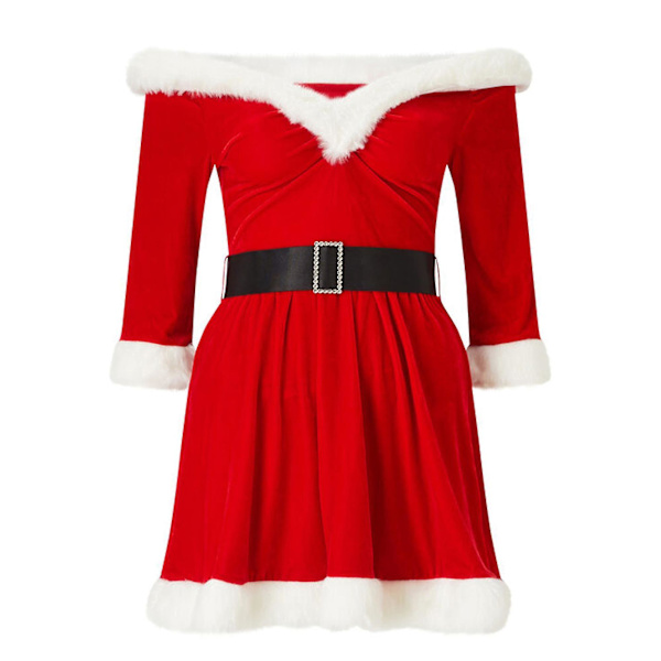 Mrs Santa Claus Kostym för kvinnor Mini Sleeve P Trim Santa Suit Outfit C Red XL