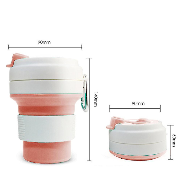 Silikon hopfällbar återanvändbar kaffekopp, bärbar hopfällbar lätt campingkopp med lock, utbyggbar vattenkopp för vandringsresor, sport, Gray*pink