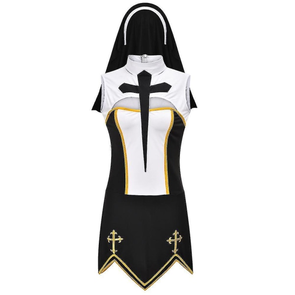 Mike Mikes sexiga nunna Cosplay-kostym Carnival Halloween Fantasia Fancy Dress Black-4pcs XL