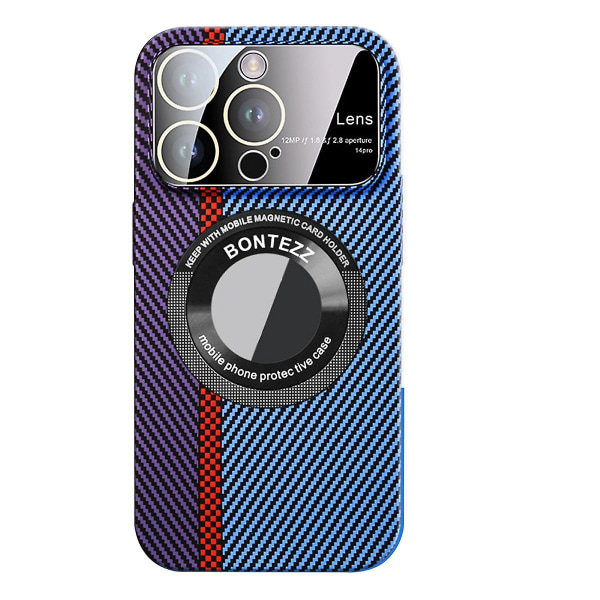 Case i kolfiber för Iphone 15 Pro Max, logotypvy Ultratunt tunt case med linsskydd, kompatibelt med Magsafe Purple-Blue For iPhone 15 Pro Max